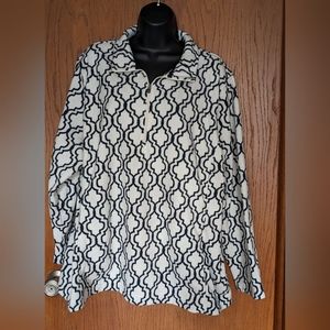 Lands' End Thermacheck Black & White Damask Print 1/4 Zip‎ Fleece Pullover| 2X